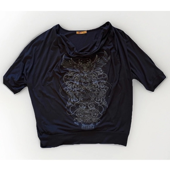Seven 7 Tattoo Top Sz 22 24 Shirt Blouse Sparkle Shakespeare Biker Goth Rock Y2K - Picture 1 of 5